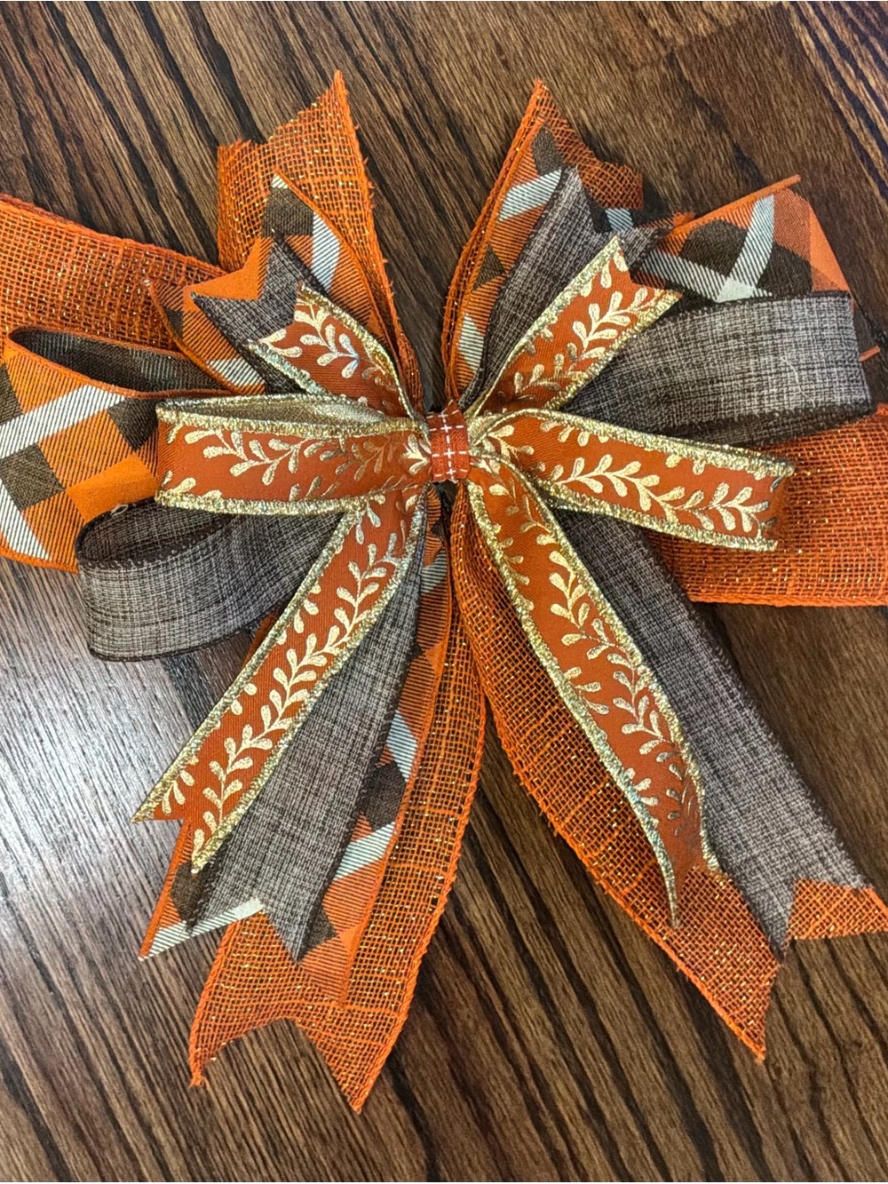 Handcrafted Fall Burlap Garland Bow in Orange and Brown